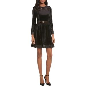 Ted Baker Black Lullita Geo Lace & Velvet Dress S